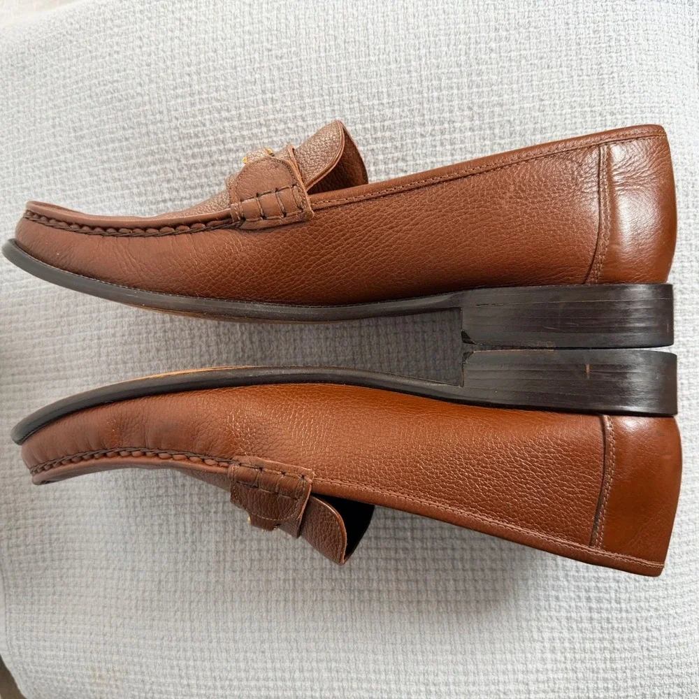 Florsheim Mens Brown Pebbled Leather Moc Toe Bit Loafers Size 13D Made in Brazil